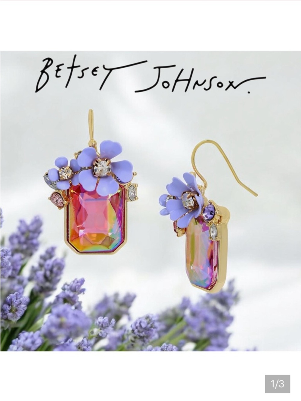 NEW Betsey Johnson Purple Lila Flower Cluster Iridescent Stone Drop Earrings NWT